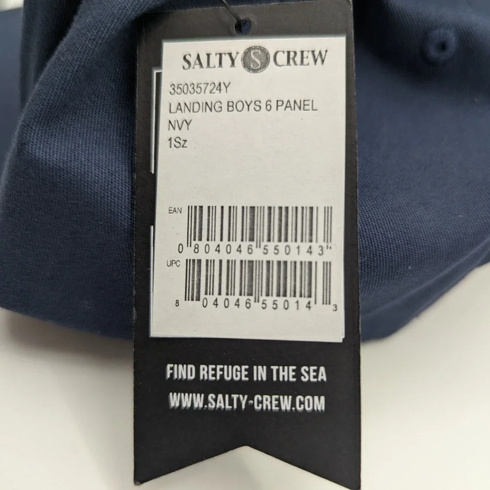 Salty Crew Landing Kids 6‎ Panel Navy Blue Snapback Hat Round Patch One Size NWT